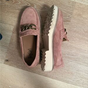 Corkys Pink Suede Chain-Trim Loafers